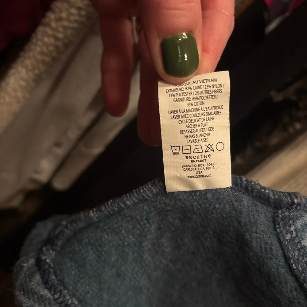 Prana Women’s XS Gray Full Zip Hooded Jacket Herringbone Panels Thumbholes - Picture 4 of 5